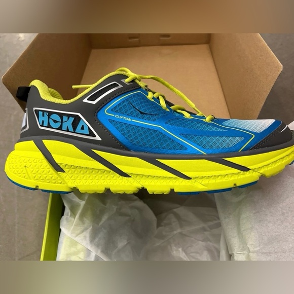 New Hoka Neon Yellow and Blue Athletic Shoes - Picture 6 of 7
